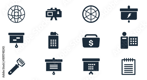 Collection of business and technology icons on white background