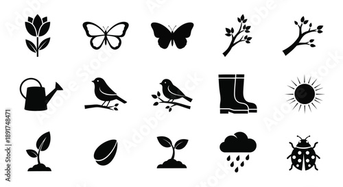 Gardening icons set for nature and growth