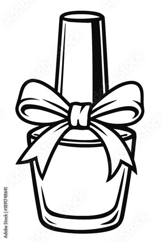 Decorative Nail Polish Bottle with Bow Vector - Stylized Gift Packaging Illustration for Beauty Products, Elegant Manicure Lacquer Container Icon for Salons and Personal Branding.