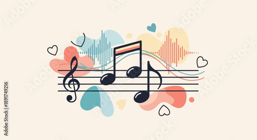 Musical Notes and Treble Clef Illustration.