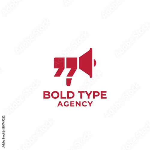 Creative megaphone combined with quotation marks icon for digital marketing and public relations branding named Bold Type Agency