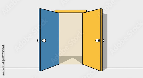 Open Double Doors Entrance Illustration.