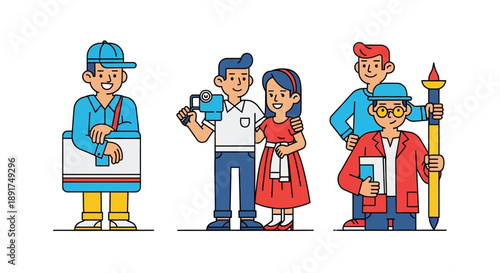 Diverse group of illustrated people representing various professions