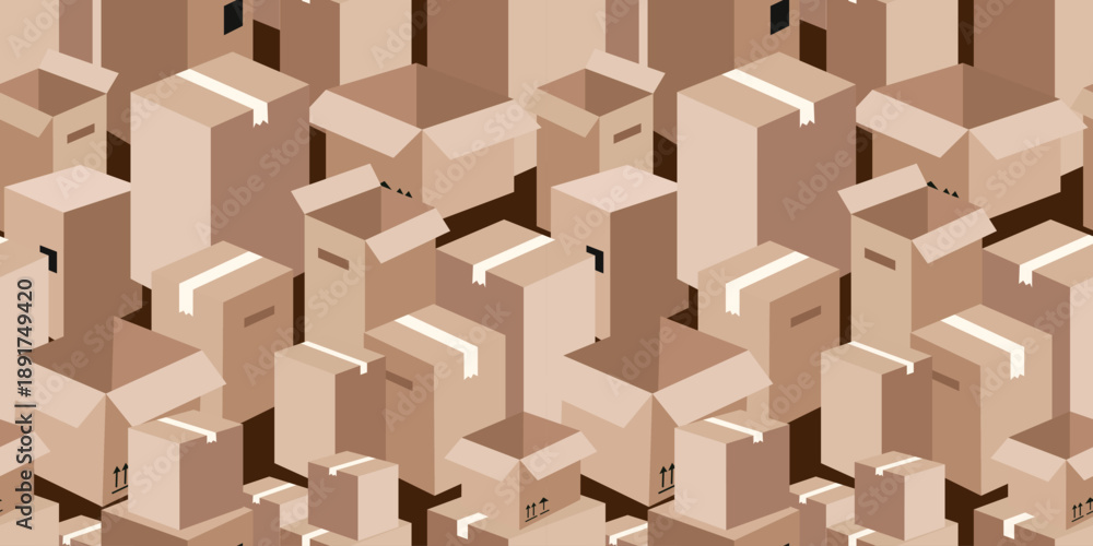 Fototapeta premium seamless pattern cardboard boxes moving and delivery isometric parcel background for logistics and warehouse web design poster
