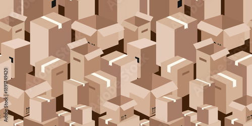 seamless pattern cardboard boxes moving and delivery isometric parcel background for logistics and warehouse web design poster