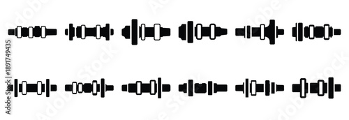 camshaft silhouette simple silhouette vector icons set, industrial machinery parts abstract mechanical illustration.