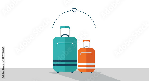 Suitcases with Heart and Dotted Line.