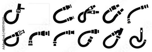 hydraulic hose silhouette vector icons set, industrial machinery parts abstract mechanical illustration.