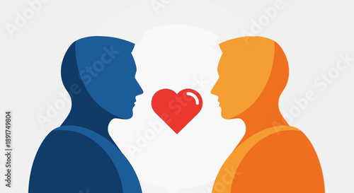 Two People Facing Heart Love Illustration.
