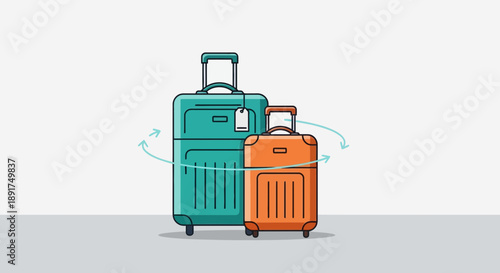 Two Suitcases Standing Upright with Handles.
