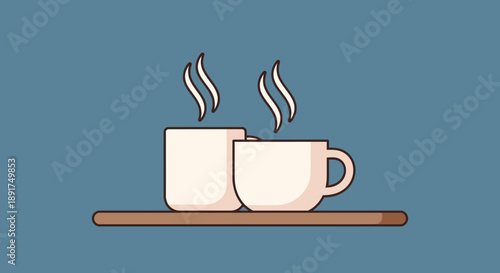 Two White Coffee Cups on Tray.