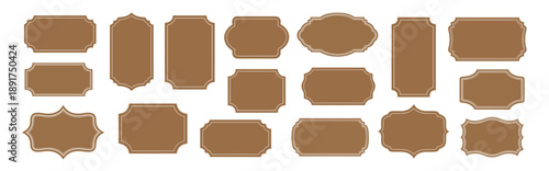 Vintage brown labels and badges vector set, retro frames and stickers collection on transparent background