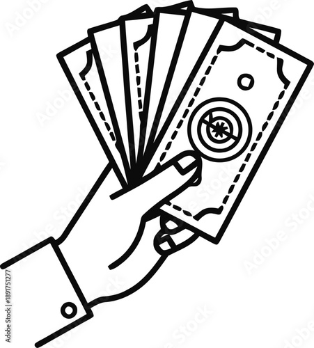 Hand holding bank notes and cash icon vector illustration design element for finance business payment isolated on white