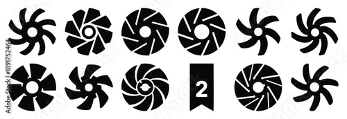 machine impeller silhouette vector icons set, industrial machinery parts abstract mechanical illustration.