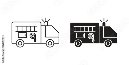 Fire truck icon vector Illustration and outline Icons. vector silhouette.