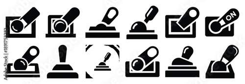 machine toggle switch silhouette vector icons set, industrial machinery parts abstract mechanical illustration.