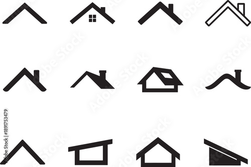   Roof icons set with simple vector roof symbols for housing, construction, real estate, and web UI.