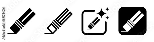 Black pencil eraser icon for digital uiux design buttons and school office stationery supply