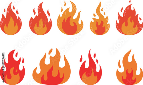 Flame, fire, icon, vector, illustration, sketch, outline, heat, energy, burning, graphic, design, layout, red, orange, spark, motion, stylized, minimal, top-down