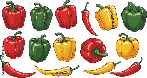Colorful peppers and chilies vegetables red peppers green peppers