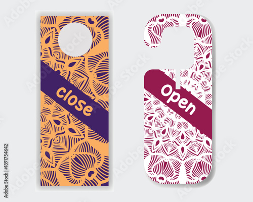 Luxury business open close door hanger with ornament mandala design