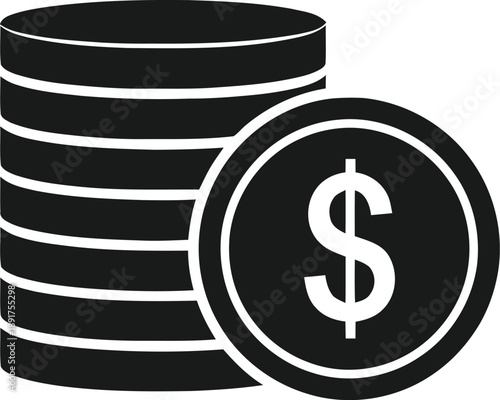 Stack of dollar coins icon showing financial growth wealth and investment concept for money savings or cryptocurrency on white background