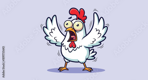 Cartoon Chicken Expressing Shock and Fear.