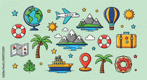Collection of Travel and Vacation Icons.