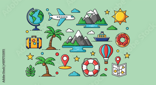 Collection of Travel and Vacation Icons and Symbols.