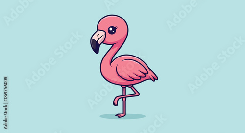 Pink Flamingo Standing on One Leg Cartoon Illustration.