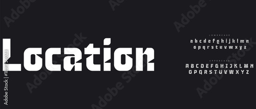 Modern futuristic wide sans serif alphabet display font vector illustration