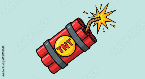 Dynamite Bomb with TNT Label and Burning Fuse.