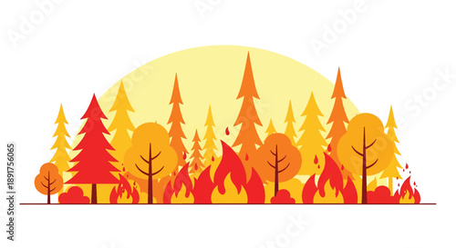 Forest Fire Illustration with Flames and Smoke.