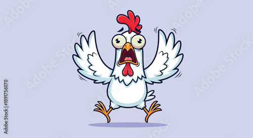 Funny Cartoon Chicken Expressing Shock and Fear.