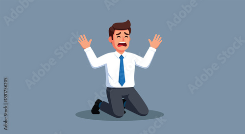 Man in Business Attire Kneeling in Despair.