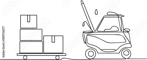 Forklift operator loading cargo containers onto a trailer from a side view