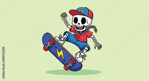 Skeleton Skateboarder Cartoon Character.