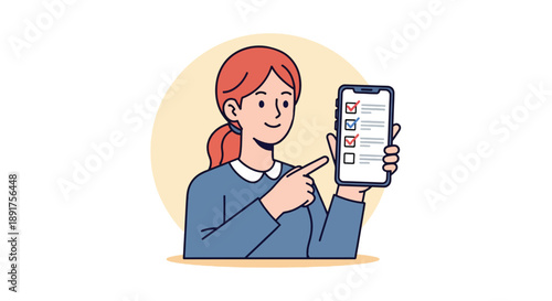Woman Holding Smartphone Showing Checklist App Interface.
