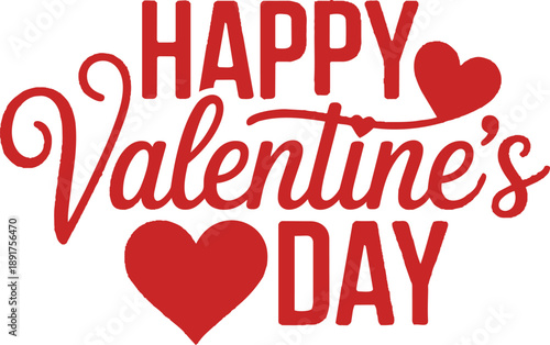 Lettering Happy Valentines Day banner. Valentines Day greeting card template with typography text happy valentine`s day and red heart and line on background. Vector illustration