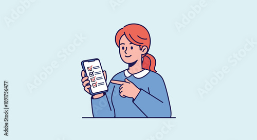 Young Woman Holding Smartphone Showing List.