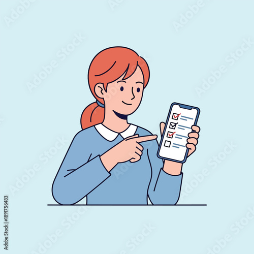 Young Woman Using Smartphone for Task Management and Planning.