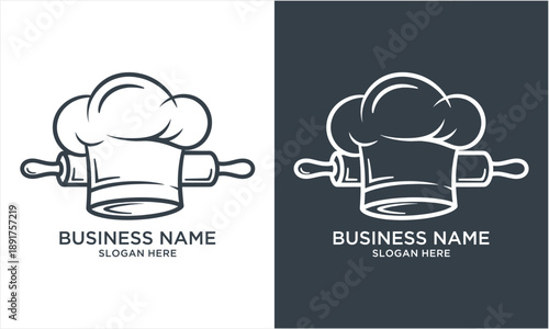 Chef hat and rolling pin logo design for bakery or restaurant.