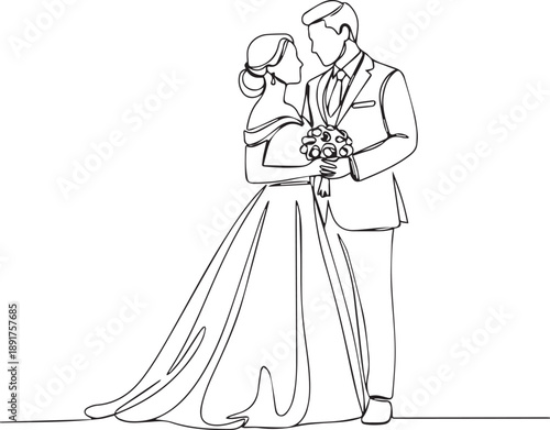 Romantic wedding silhouette of bride and groom embrace