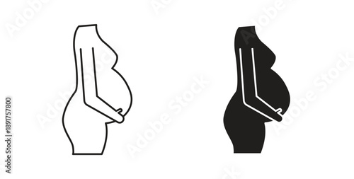 Pregnant woman icon vector Illustration and outline Icons. vector silhouette.