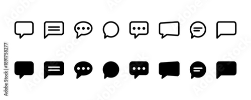 Chat bubble icon set vector graphic, representing communication, messaging, social media, conversation, feedback and dialogue, dialogue boxes and speech bubbles, chat interface elements