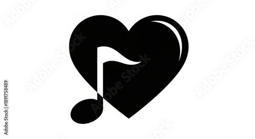 Black heart music symbol on white background love song icon musical note in heart shape