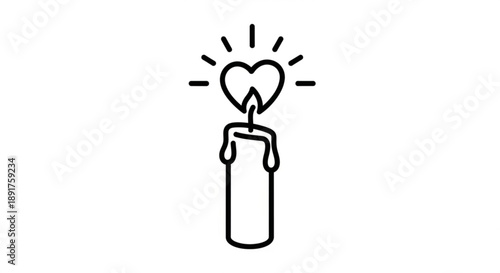 Melting candle with heart shaped flame on top symbolizing love and passion