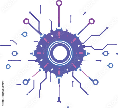 Vibrant purple circuit board with glowing connections and wires