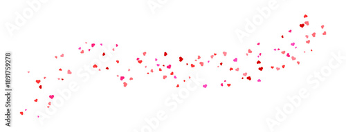 Valentin day petal heart trail on transparent background. Romantic love border, red pink soft falling hearts in wave shape for greeting card, wedding, invitation, banner, poster. Vector illustration.
