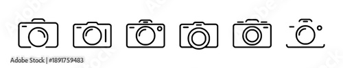 Collection of camera icons, different styles of digital cameras, photography concept, outline and solid designs, visual capture equipment